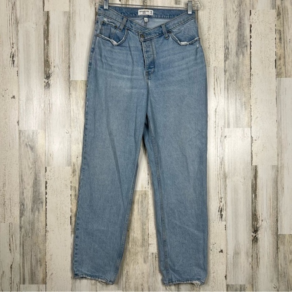 Abercrombie & Fitch Curve Love Dad‎ High Rise Jean 29 8R Blue Criss Cross Button